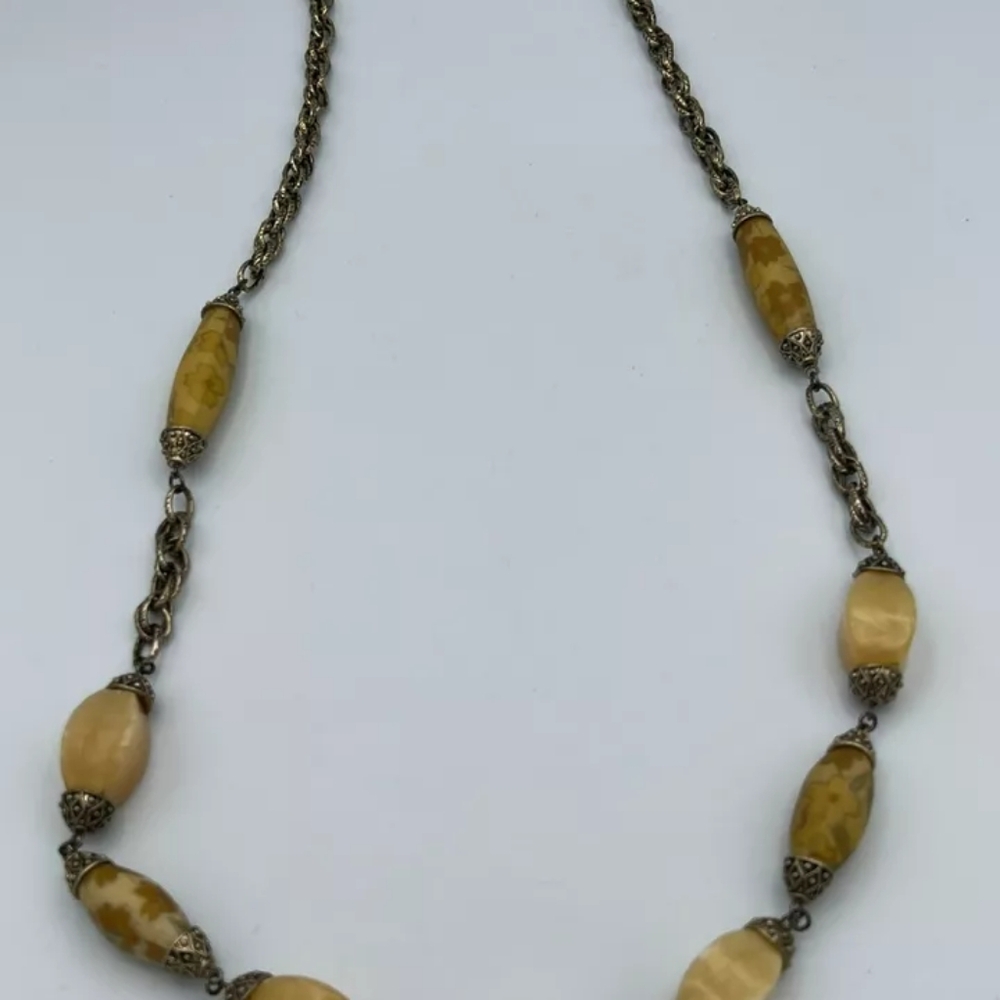 Vintage Monet Butterscotch Quartz Stone Necklace - Bronze Tone - Floral Design